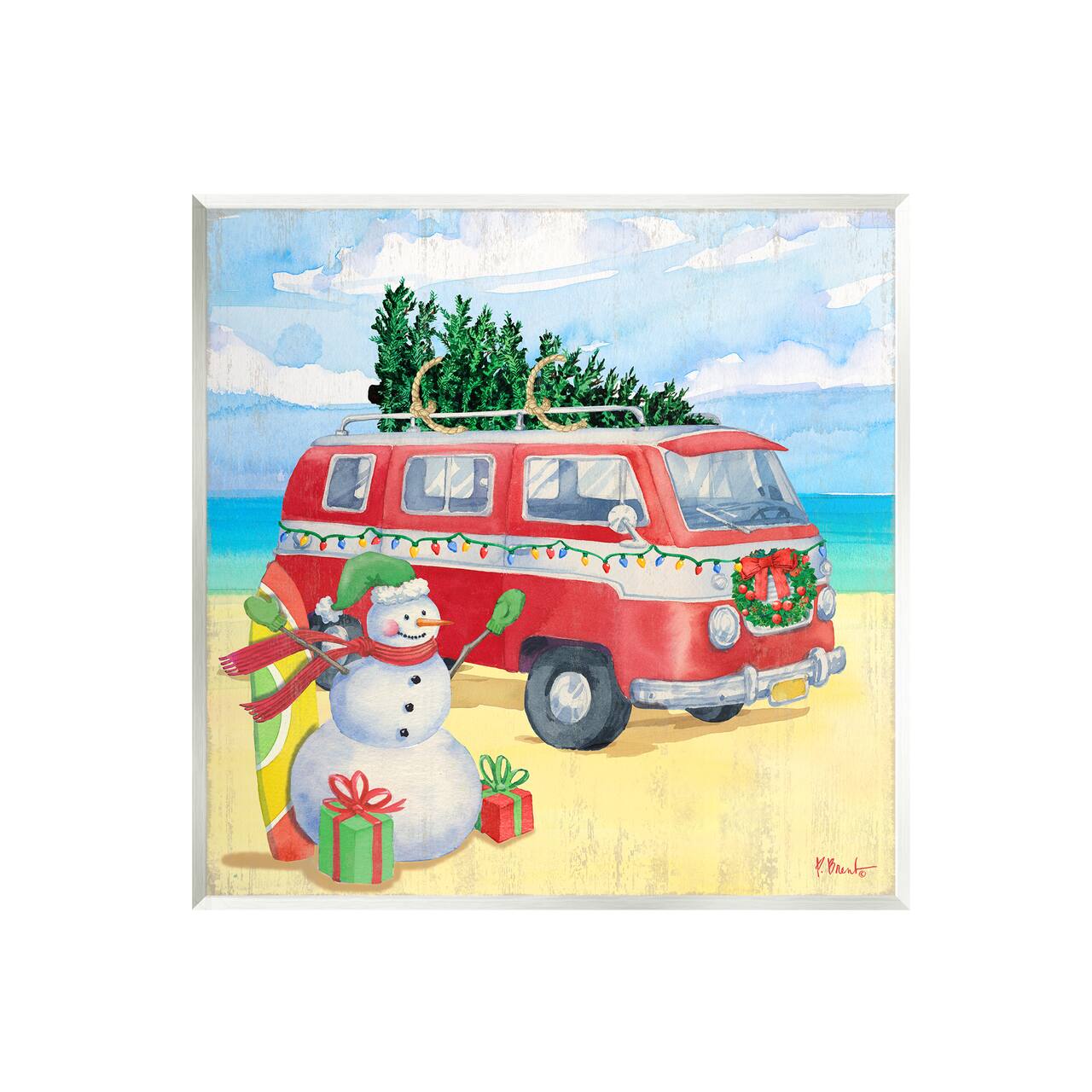 Stupell Industries Christmas Beach Red Van Wall Plaque Art